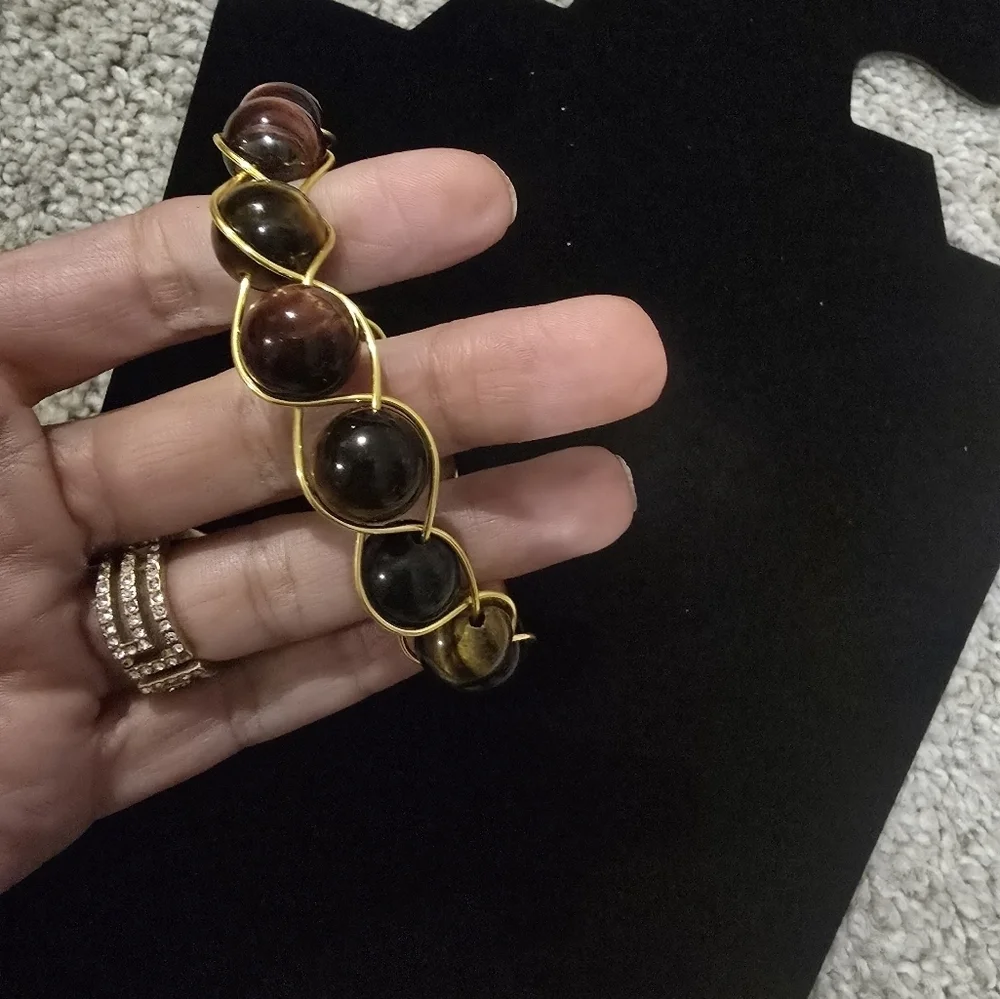 Spiritual Tiger EyeGold Wire Wrapped Stone Bracelet